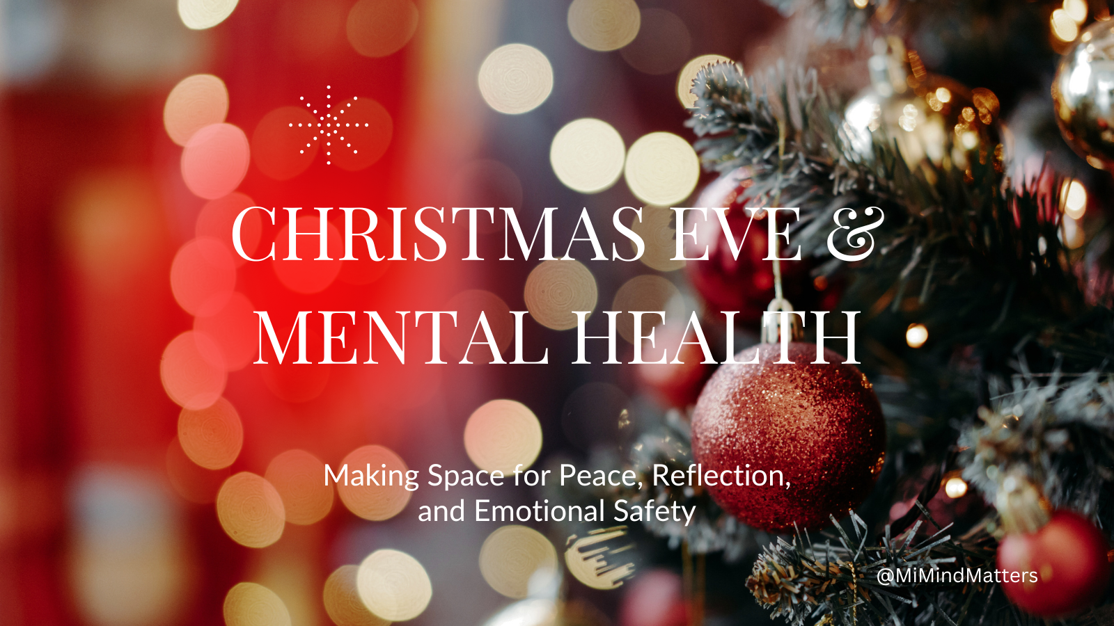 Christmas Eve mental health reflection with soft holiday lights and calming atmosphere